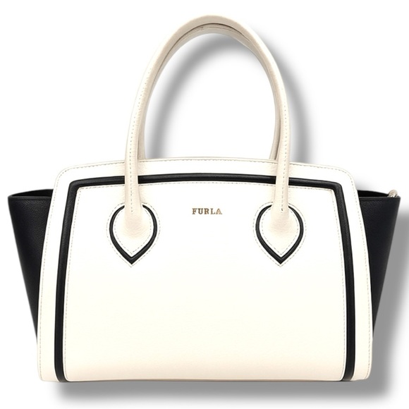 FURLA College Style Bicolor Pebble Leather Large Satchel NWOT - Picture 1 of 11